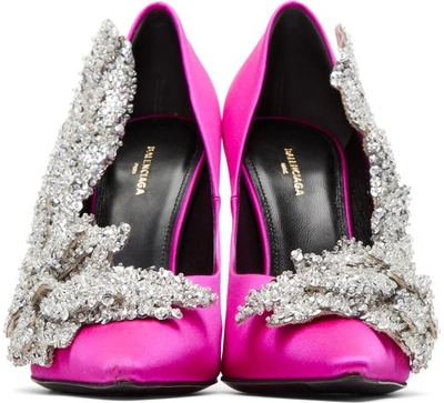 Shop Balenciaga Pink Satin Sequin Heels