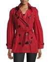 BURBERRY MIDDLEMERE BELL-SLEEVE SHORT TRENCH COAT, RED