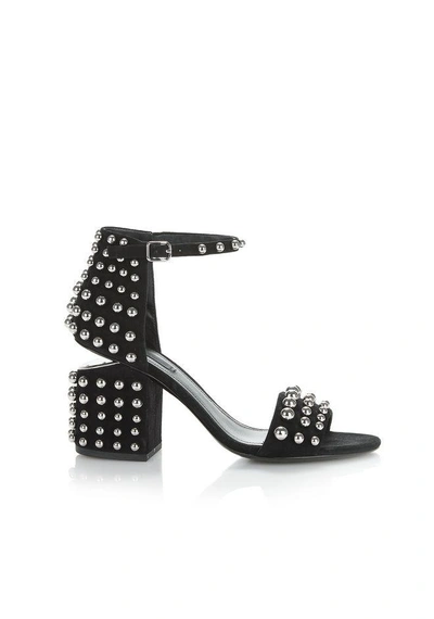 Shop Alexander Wang Studded Abby Suede Sandal With Rhodium In Black