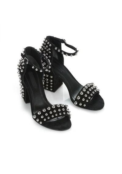 Shop Alexander Wang Studded Abby Suede Sandal With Rhodium In Black