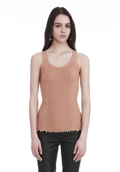 Shop Alexander Wang Ribbed Tank With Ruffled Ball Chain Hem In Peach