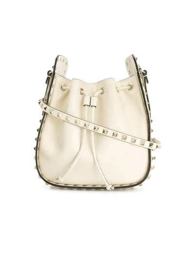 Shop Valentino Rockstud Ivory Leather Bucket Bag