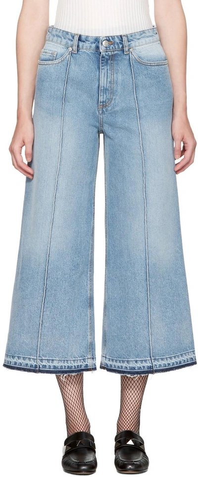 Shop Alexander Mcqueen Blue Denim Culottes In 4250 Middle Denim