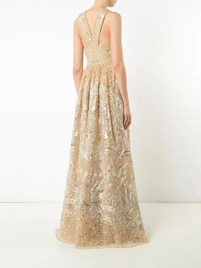 Shop Marchesa Notte Floral Bead Embellished Gown - Yellow