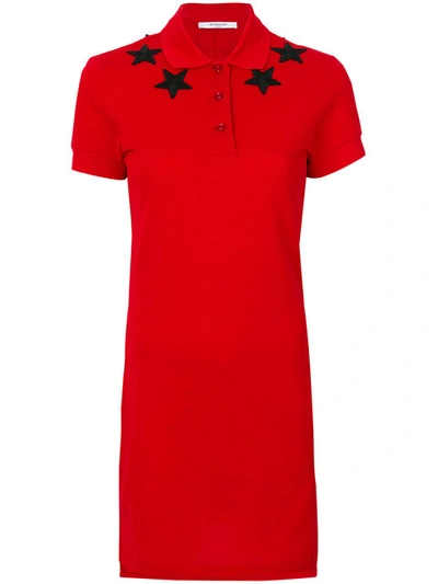 Givenchy Star Patch Polo Shirt Dress In Red Black