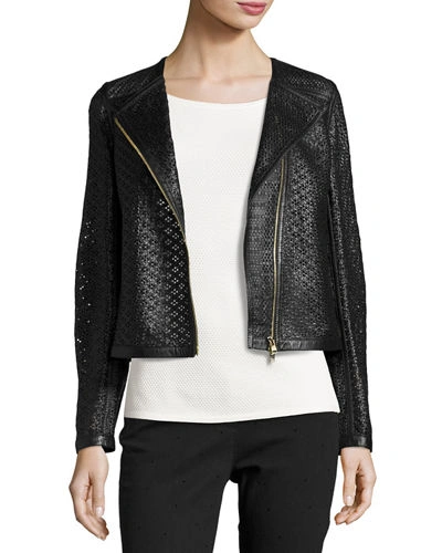 Escada Perforated Leather Moto Jacket In Black