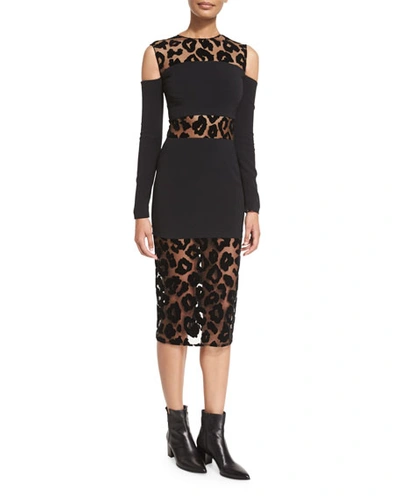 Mugler Leopard-burnout Cold-shoulder Dress, Black