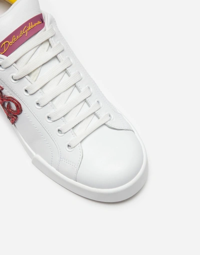 Shop Dolce & Gabbana Leather Portofino Sneakers With Patch In White