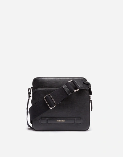 Dolce & Gabbana Cotton And Leather Crossbody Bag In Black