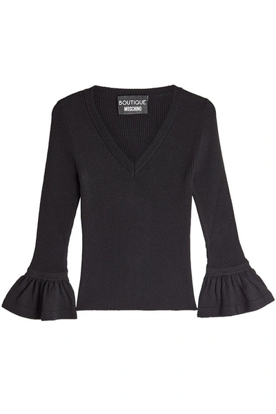 Boutique Moschino Virgin Wool Pullover With Flared Cuffs In Black