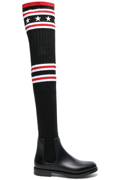 Shop Givenchy Rib Knit Over The Knee Sock Boots In Black,stripes