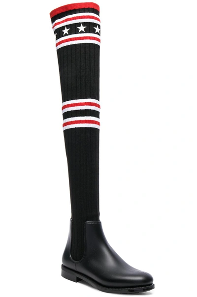 Shop Givenchy Rib Knit Over The Knee Sock Boots In Black,stripes