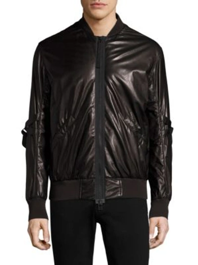 Shop Helmut Lang Stand Collar Leather Bomber In Black