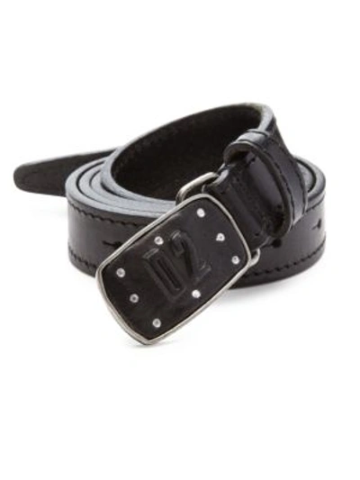 Dsquared2 Debossed Buckle Leather Belt In Black