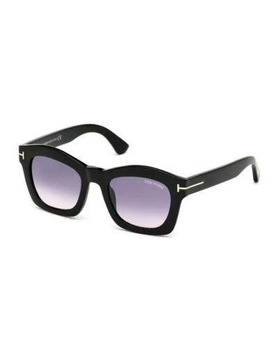 Tom Ford Greta Square Sunglasses, Shiny Black In Shiny Black/gradient Purple Lenses