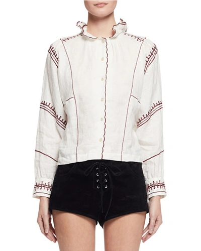 Isabel Marant Étoile Delphine Embroidered Linen Top, Ecru In Ivory