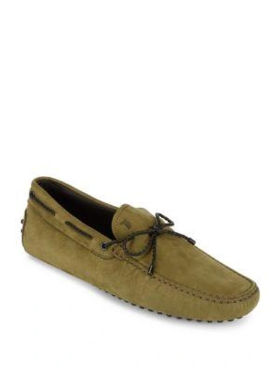 Tod's Suede Tie Moccasins In Green