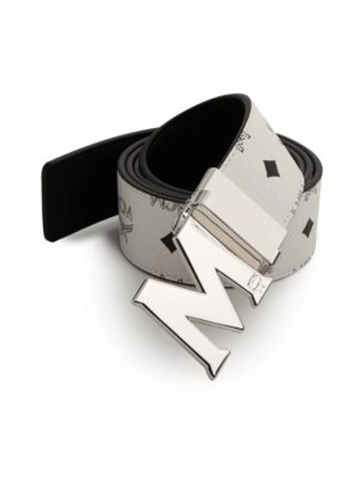 Mcm Buckle Reversible Signature Belt In White
