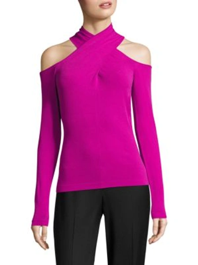 Milly Wrap Keyhole Neck Top In Fuchsia
