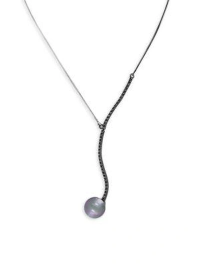 Shop Majorica 12mm Grey Organic Pearl & Crystal Pendant Necklace