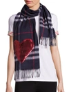 BURBERRY Sequined Heart Giant Check Cashmere Scarf