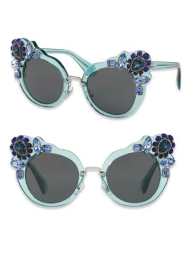 Miu Miu 52mm Crystal-embellished Cats'-eye Sunglasses In Blue