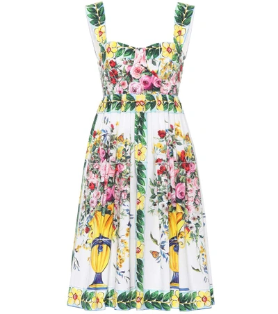 Shop Dolce & Gabbana Printed Cotton Dress In Vaso Fiori