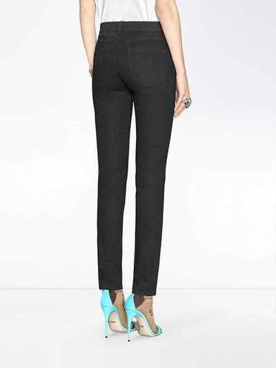 Shop Gucci Angry Cat Embroidered Denim Pant In Black