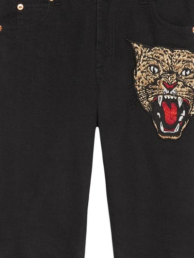 Shop Gucci Angry Cat Embroidered Denim Pant In Black