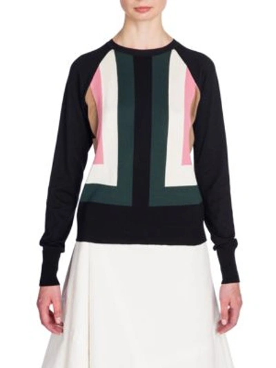 Shop Marni Silk-blend Geometric Top In Black Green White Pink