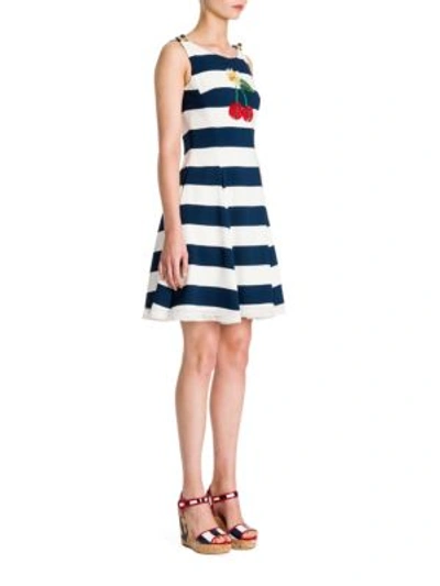 Shop Dolce & Gabbana Striped Embroidered Dress In Blue White Stripe