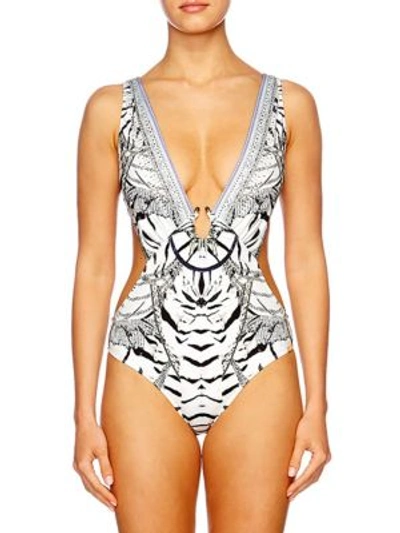 Camilla Chinese Whispers Cutout Embellished Printed Swimsuit In Wild Belle