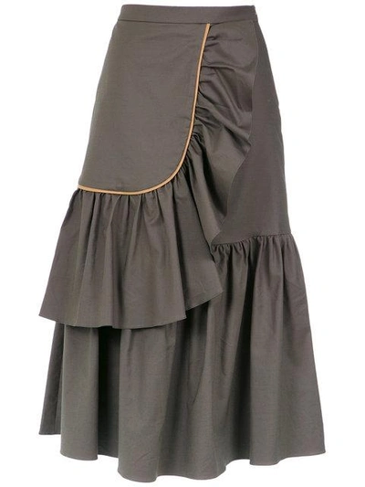 Shop Adriana Degreas Ruffled Midi Skirt In Green