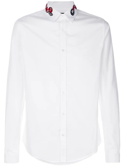 Gucci Snake Embroidered Collar Shirt In White