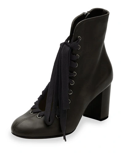 Chloé Lace-up Leather Ankle Boot, Black
