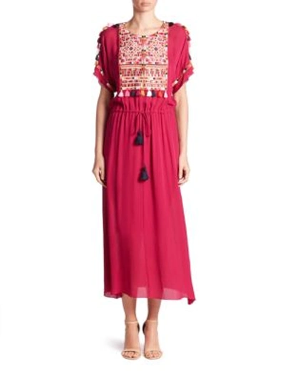 Shop Figue Naya Embroidered Dress In Magenta