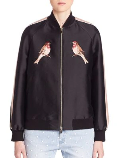 Shop Stella Mccartney Bird Embroidered Bomber Jacket In Black