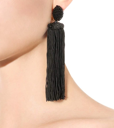 Shop Oscar De La Renta Fringed Clip-on Earrings In Black