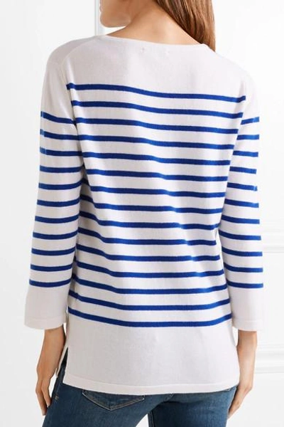 Shop Lingua Franca That Thing Embroidered Striped Cashmere Sweater In Bright Blue