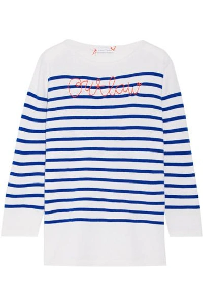 Shop Lingua Franca Outlaw Embroidered Striped Cashmere Sweater