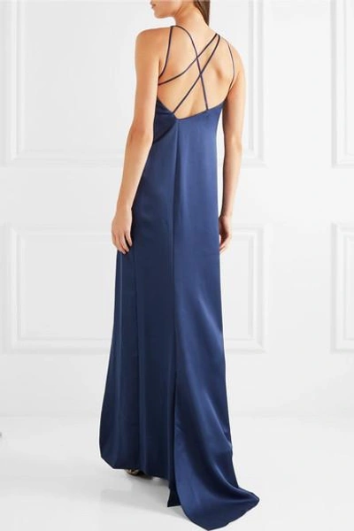 Shop Halston Heritage Open-back Satin Gown In Navy
