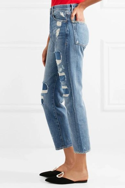 Shop Frame Le Original Distressed High-rise Straight-leg Jeans In Blue