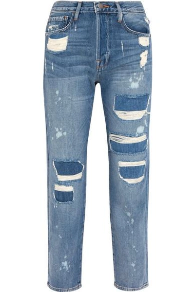 Shop Frame Le Original Distressed High-rise Straight-leg Jeans In Blue