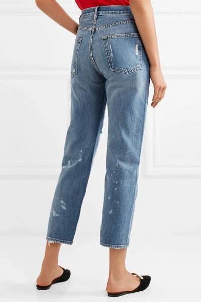 Shop Frame Le Original Distressed High-rise Straight-leg Jeans In Blue