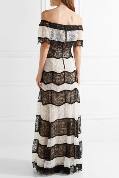 Shop Alice And Olivia Anika Off-the-shoulder Corded Lace Gown In Black