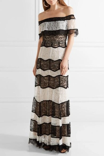 Shop Alice And Olivia Anika Off-the-shoulder Corded Lace Gown In Black