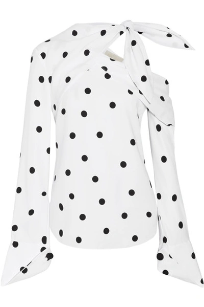 Monse Off-the-shoulder Polka-dot Silk-blend Top In Black/white