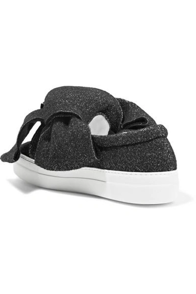 Shop Joshua Sanders Knotted Glittered Lurex Slip-on Sneakers