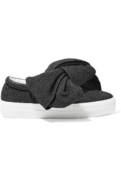 Shop Joshua Sanders Knotted Glittered Lurex Slip-on Sneakers