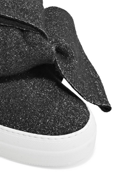 Shop Joshua Sanders Knotted Glittered Lurex Slip-on Sneakers